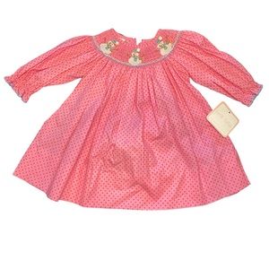 NWT [petit bebe] Hand Smocked Polka Dot Snowman  Long Sleeve Dress Kid’s Size 6M